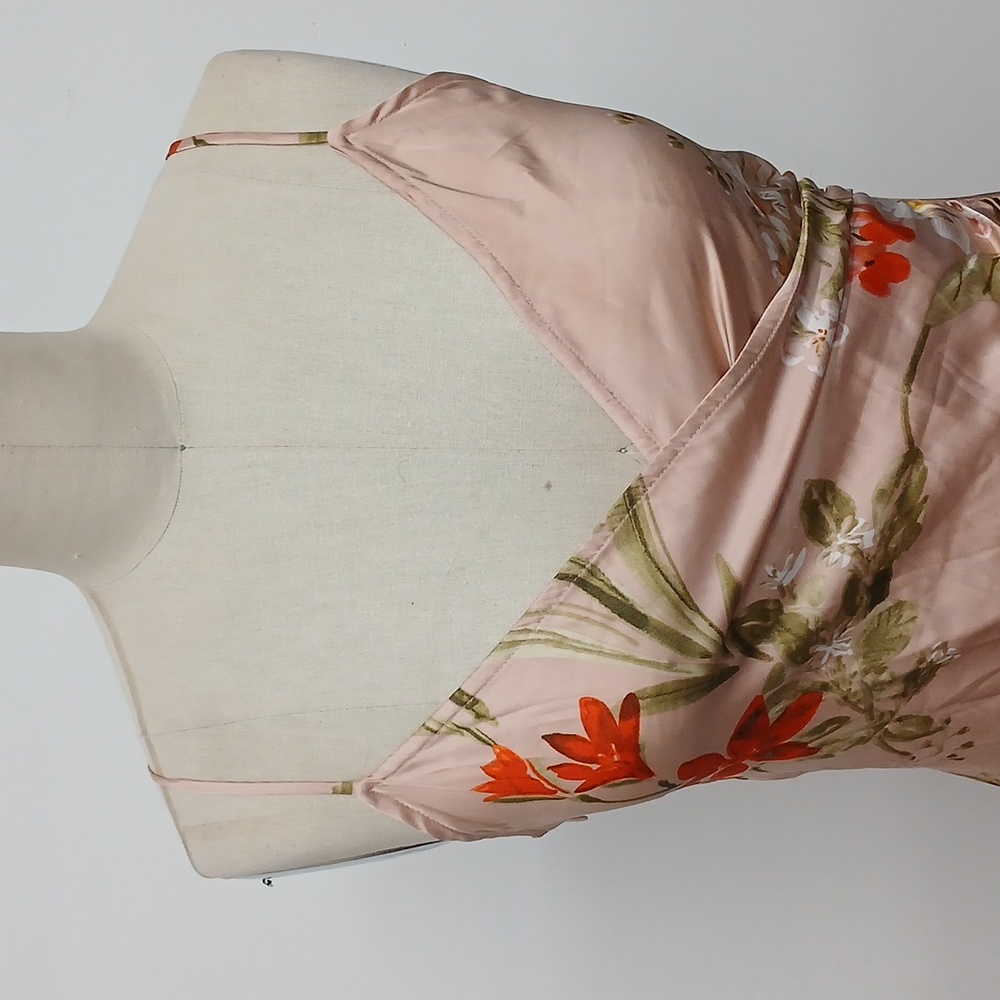 🪷Lulu's Pink Floral Satin Midi Dress with Side Slit - Picture 7 of 10